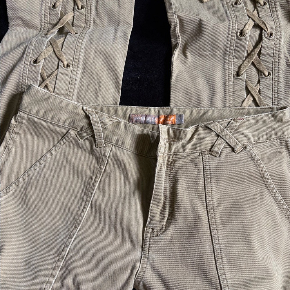 Lace-Up Waist Beige Pants